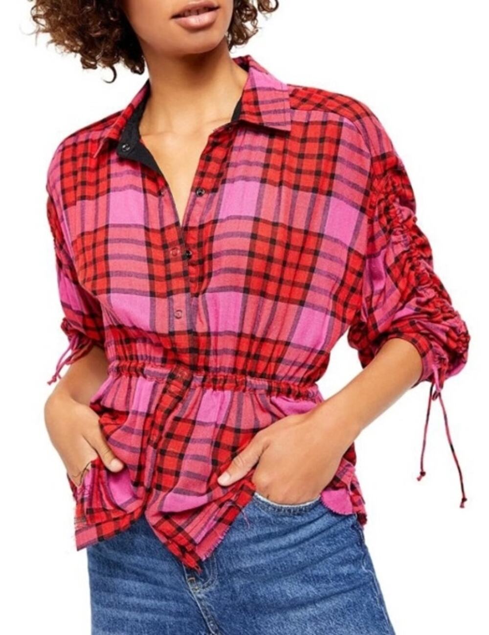085 NWT We the Free Pacific Dawn Plaid Shirt | Color Red Combo | Small